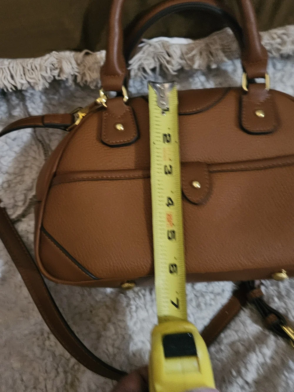 Structured Pebbled Leather Satchel in Chestnut Brown